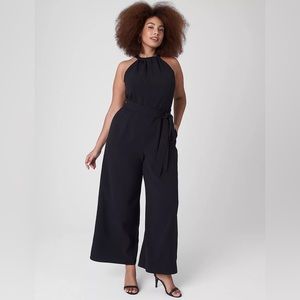 Lane Bryant black twist neck halter jumpsuit tie waist